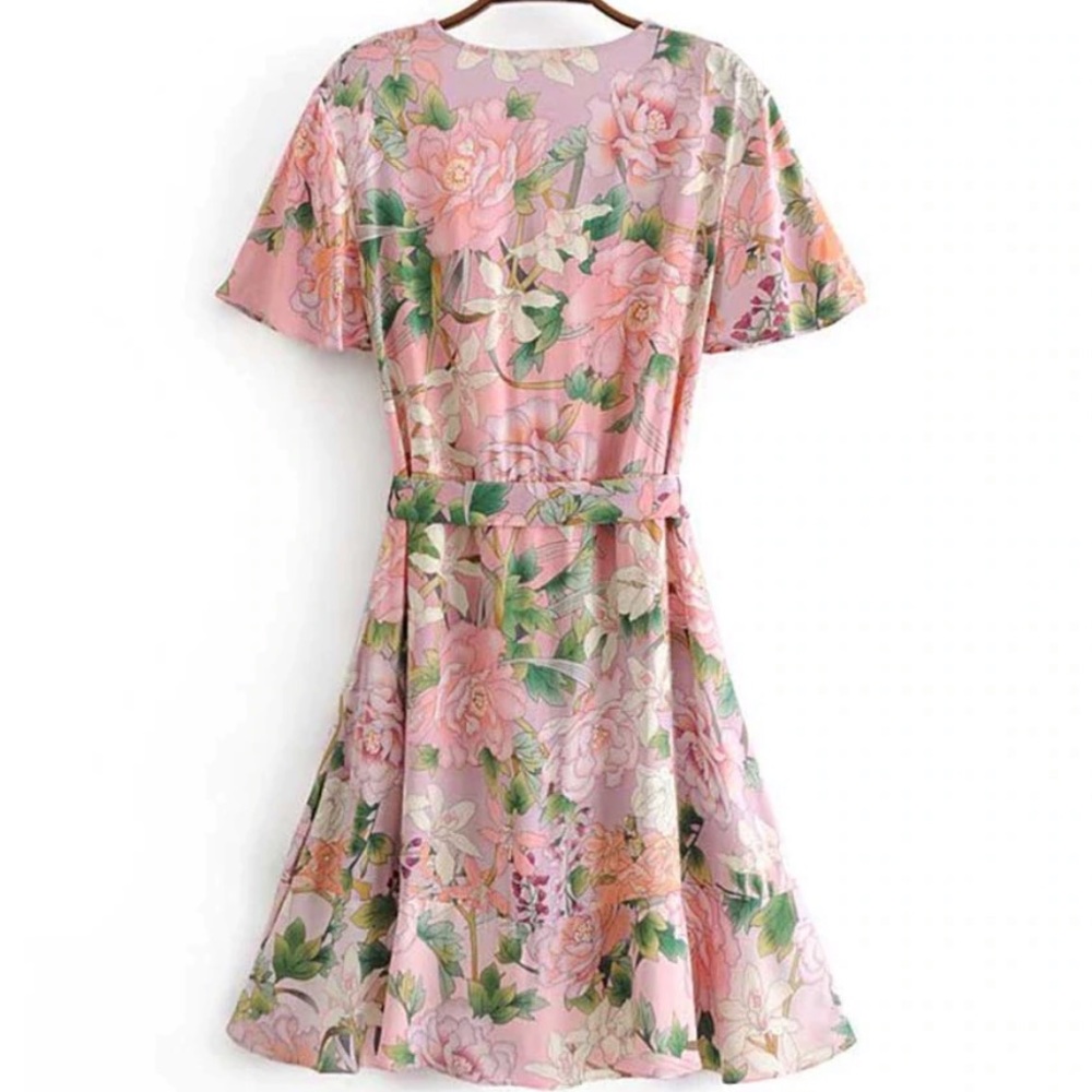Lily Pink Floral Wrap Boho Mini Playdress - Picture 7 of 8